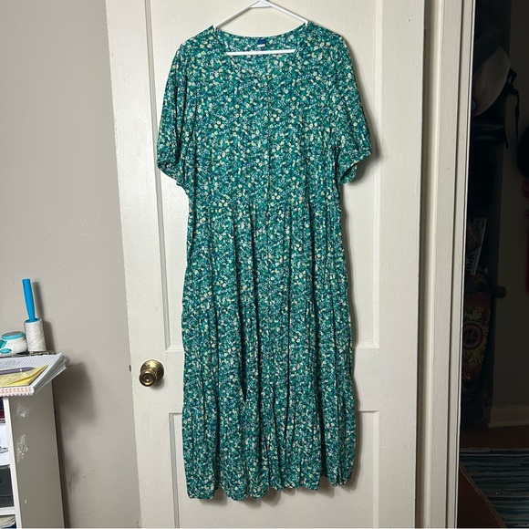 Old Navy green floral tiered maxi prairie dress womens XL - Picture 2 of 10
